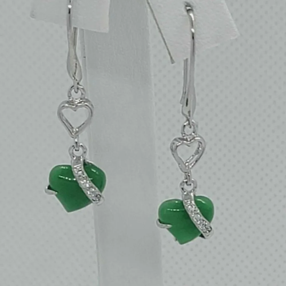 Sterling Silver 925 Heart Jade Earrings